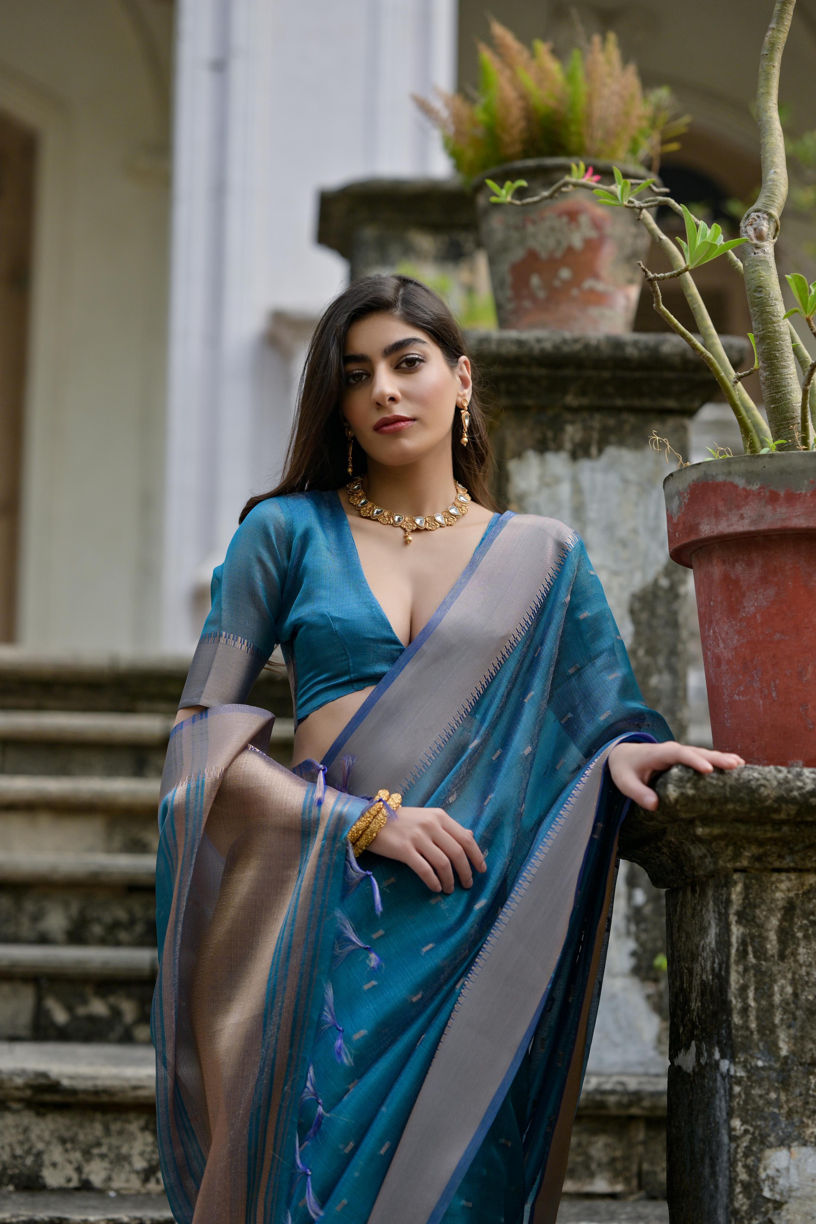 Jyoti Fashion Women's Firozi Soft Kalyani Silk Zari Woven Designer Saree with Blouse