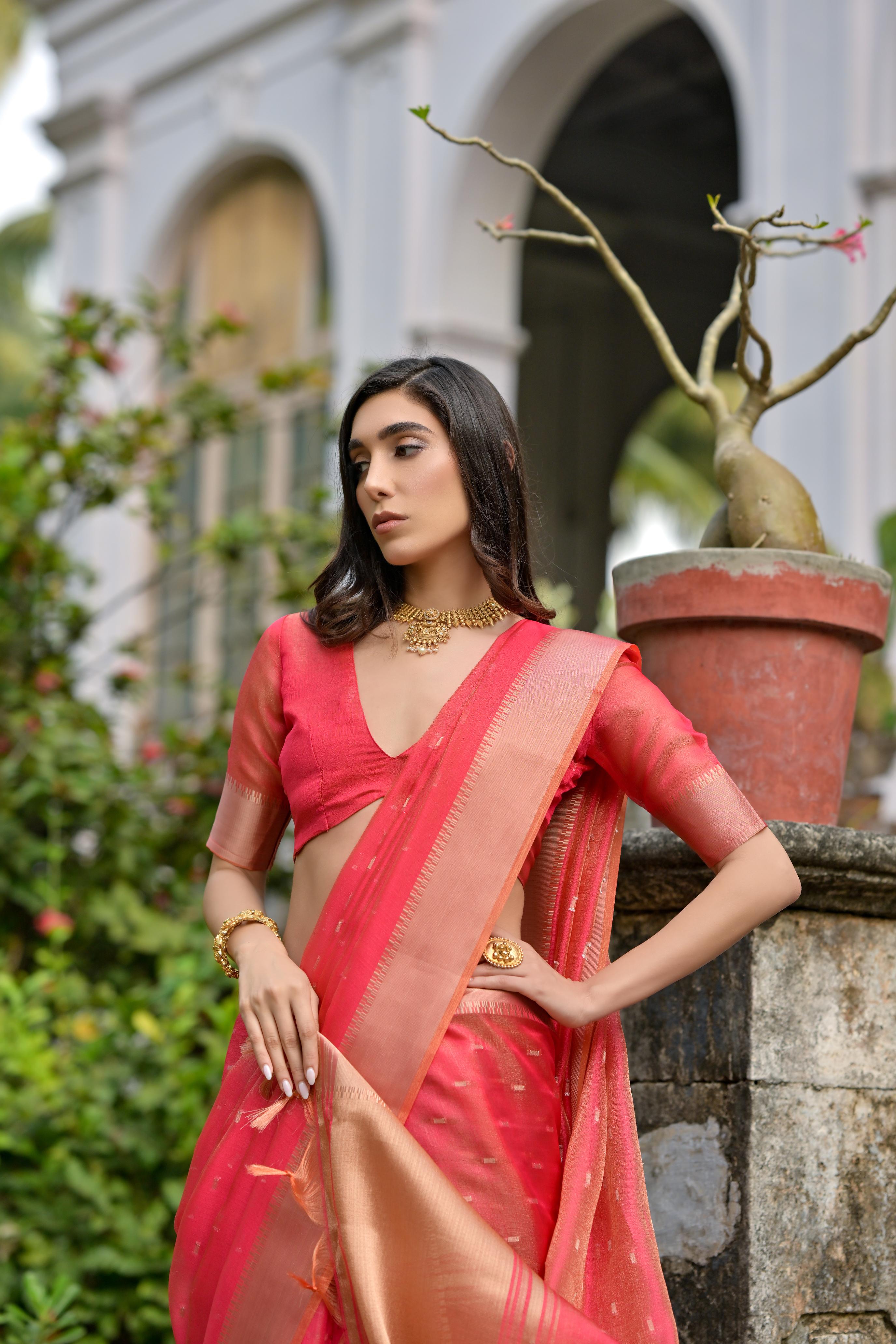 Jyoti Fashion Women's Coral Soft Kalyani Silk Zari Woven Designer Saree with Blouse