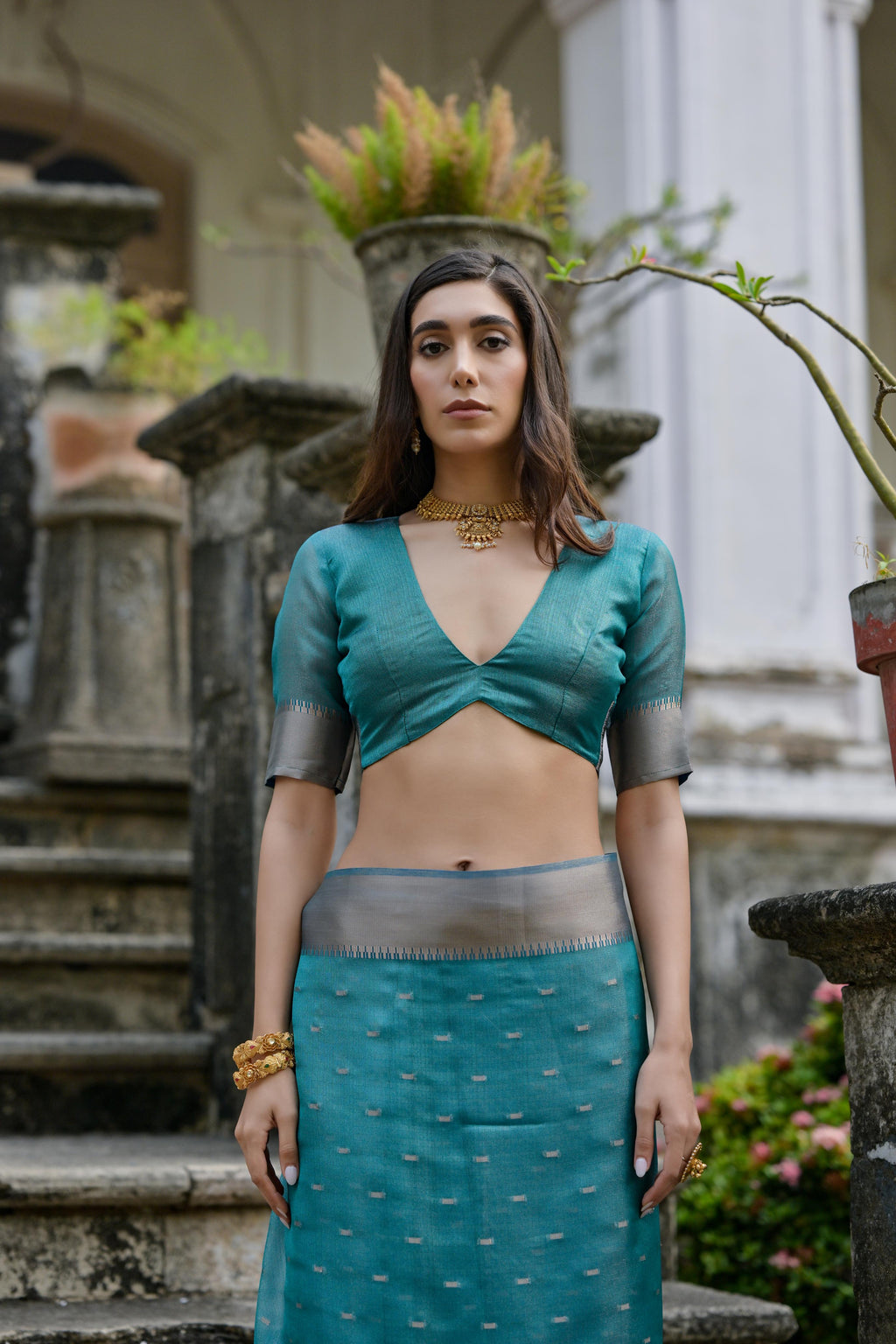 Jyoti Fashion Women's Teal Soft Kalyani Silk Zari Woven Designer Saree with Blouse