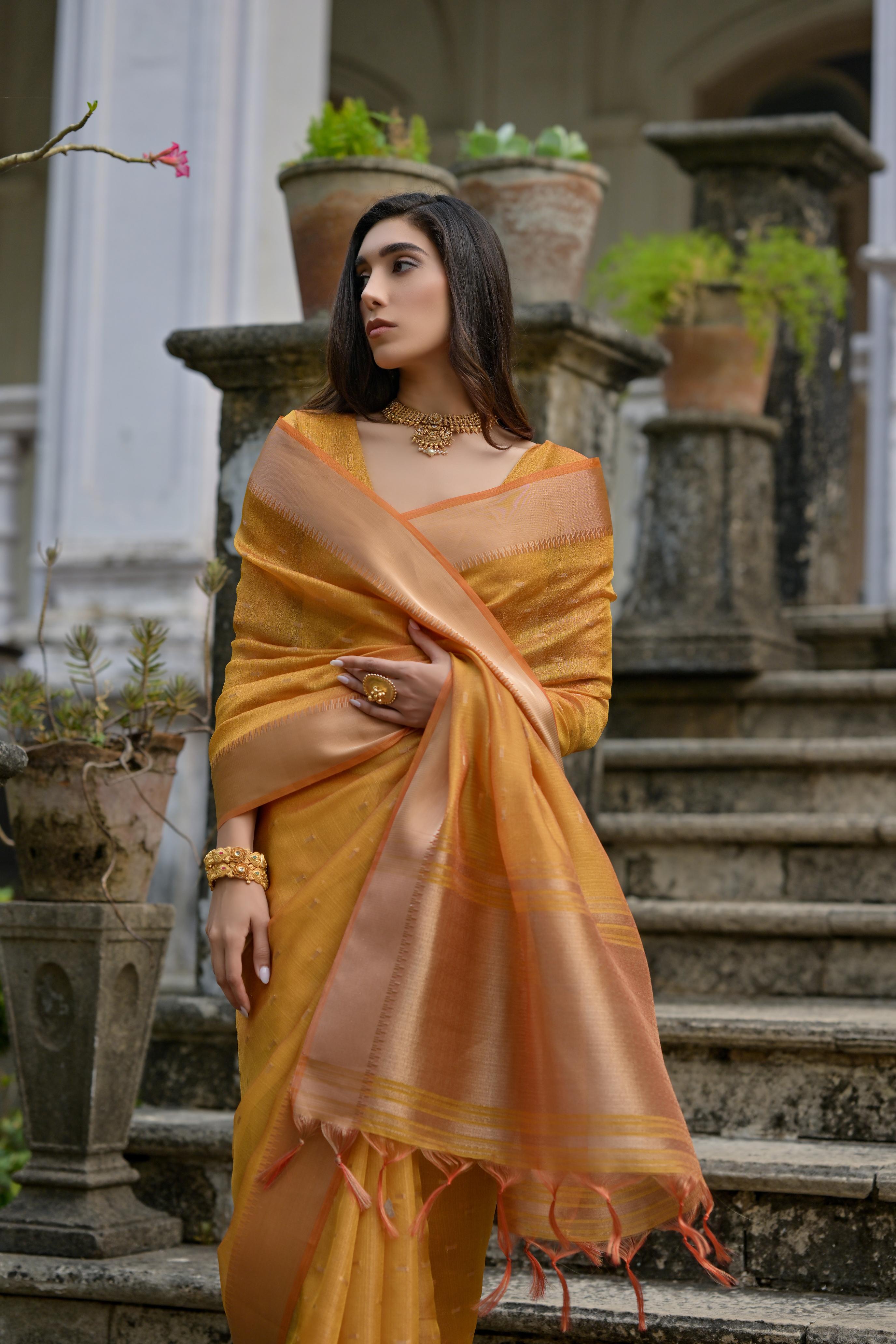 Jyoti Fashion Women's Mustard Soft Kalyani Silk Zari Woven Designer Saree with Blouse