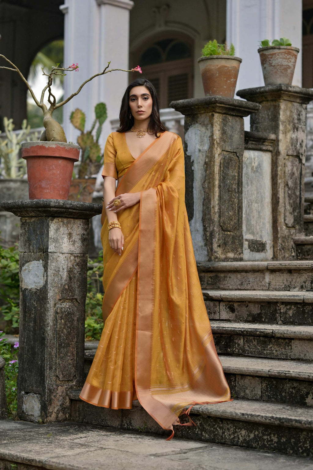 Jyoti Fashion Women's Mustard Soft Kalyani Silk Zari Woven Designer Saree with Blouse