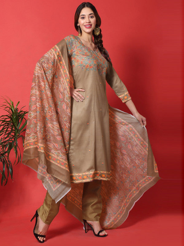 Jyoti Fashion Women's Brown Cotton Digital Printed Festive Wear Designer Straight Suit Set
