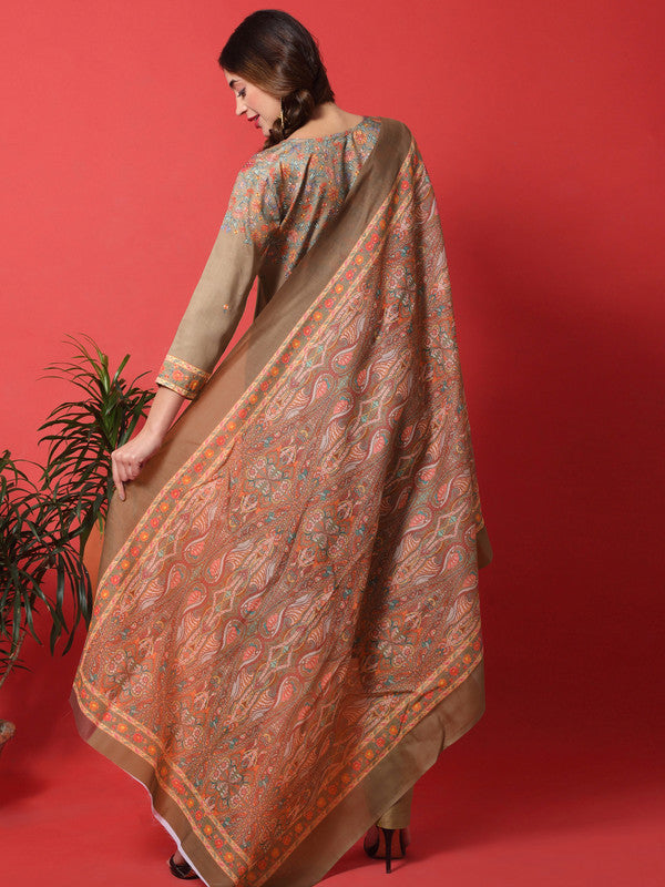 Jyoti Fashion Women's Brown Cotton Digital Printed Festive Wear Designer Straight Suit Set