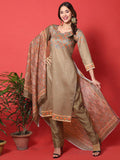 Jyoti Fashion Women's Brown Cotton Digital Printed Festive Wear Designer Straight Suit Set