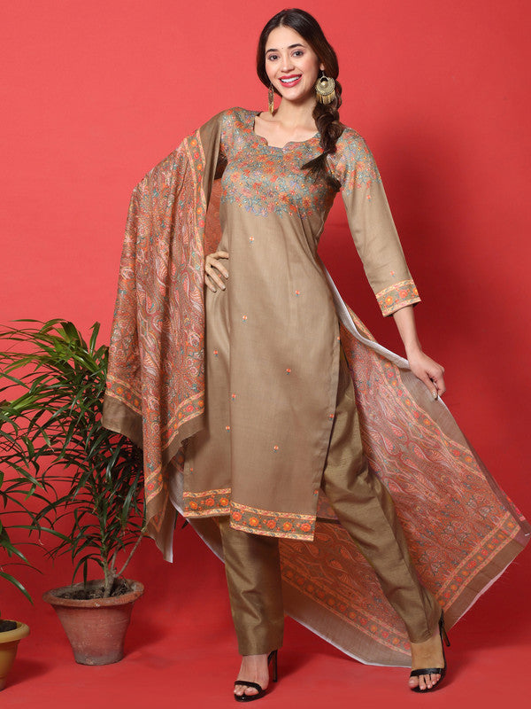 Jyoti Fashion Women's Brown Cotton Digital Printed Festive Wear Designer Straight Suit Set