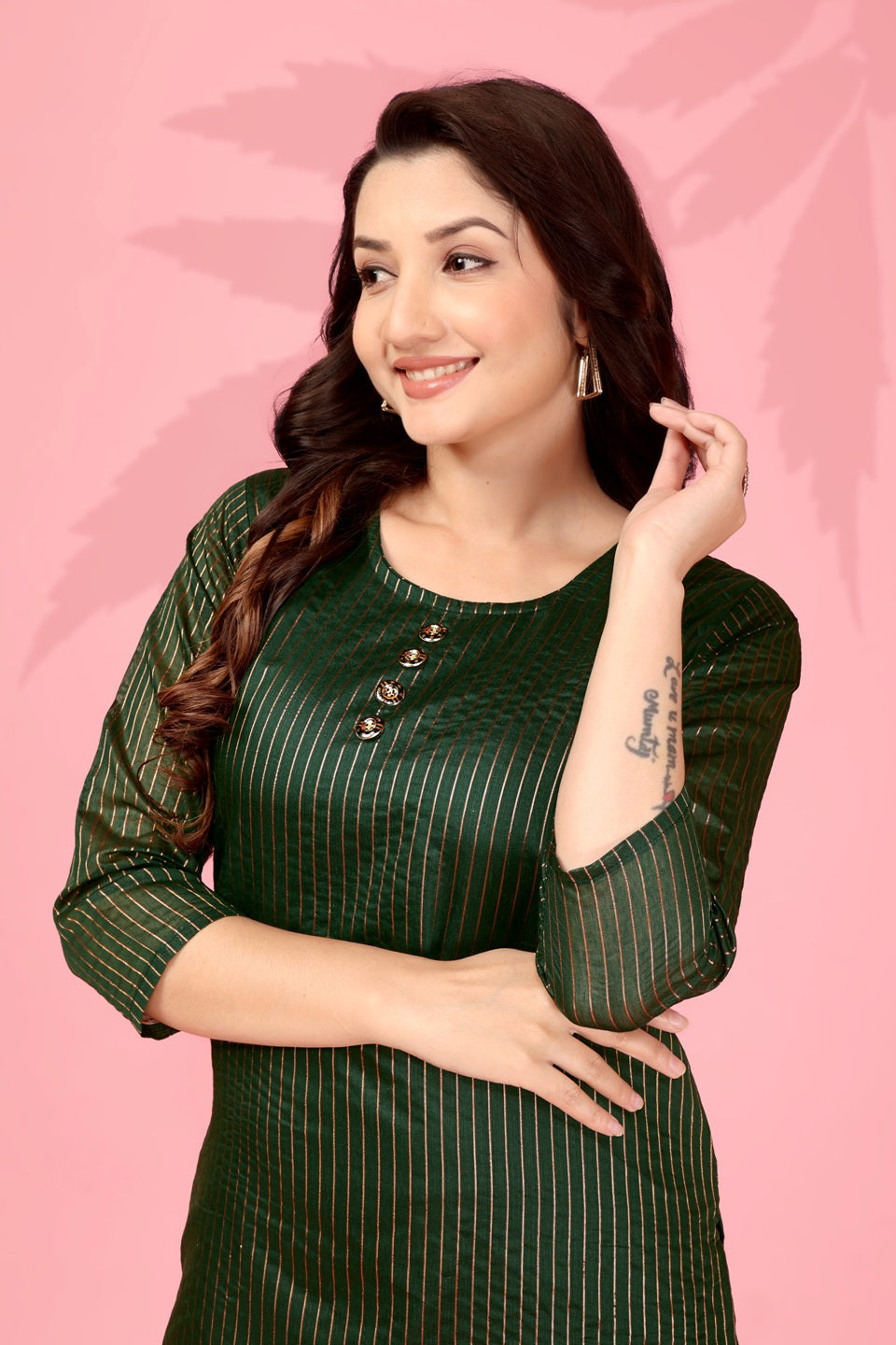 Jyoti Fashion Women's Bottle Green Kanchi Cotton Lining Zari Woven Designer Kurti Only