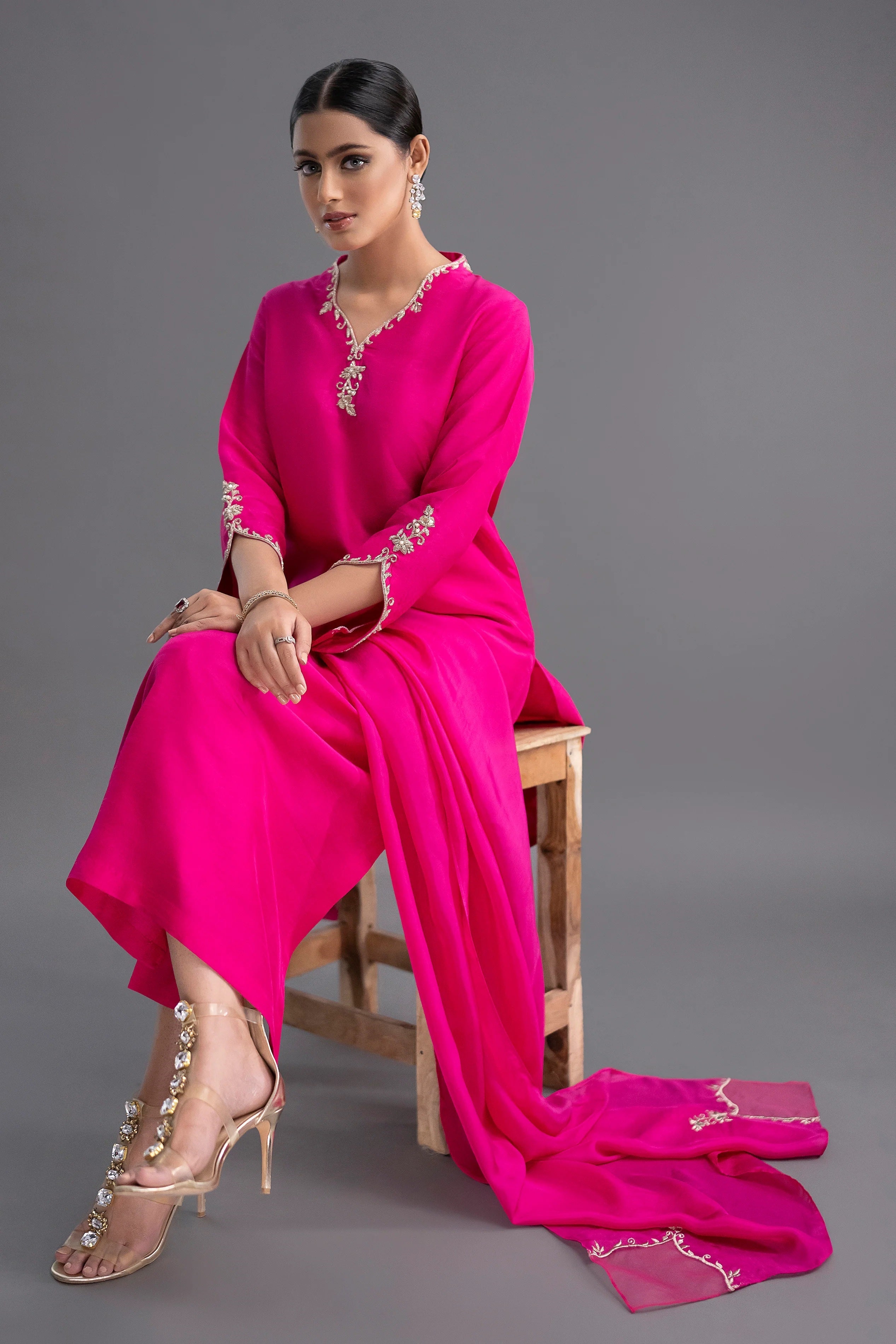 Jyoti Fashion Women's Pink Silk Blend Embroidered Designer Kurta Set with Dupatta
