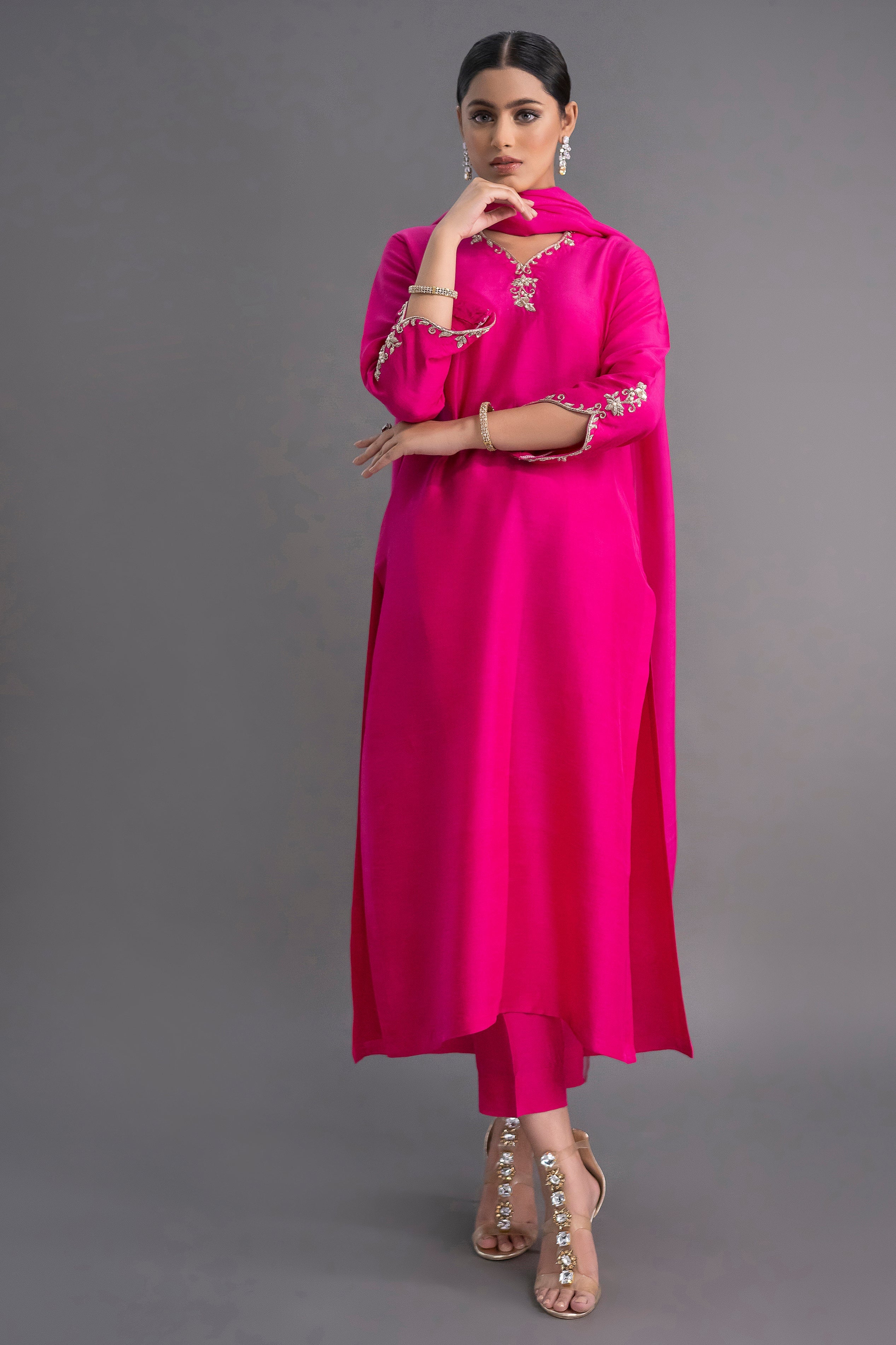 Jyoti Fashion Women's Pink Silk Blend Embroidered Designer Kurta Set with Dupatta