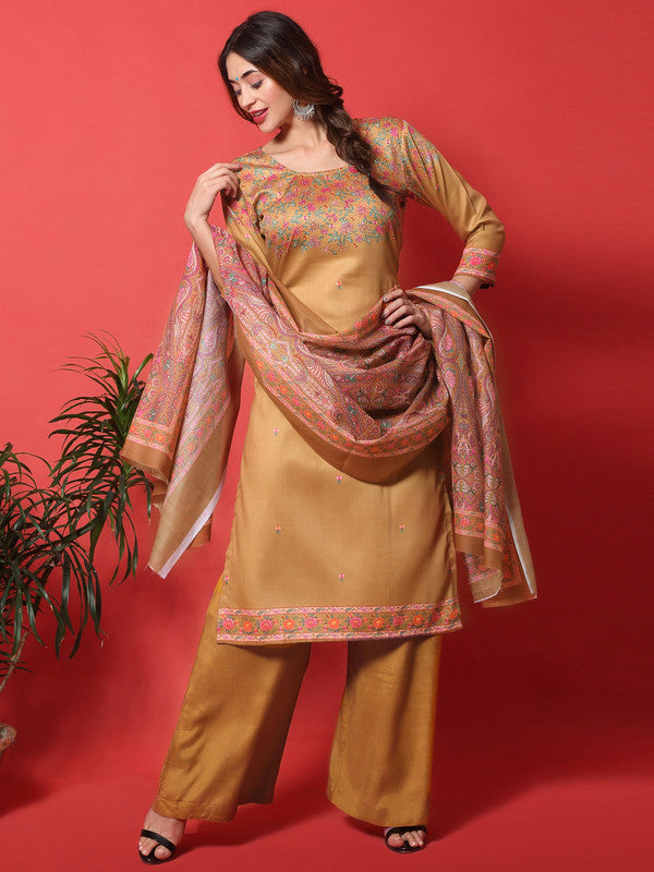 Jyoti Fashion Women's Gold Yellow Cotton Digital Printed Festive Wear Designer Straight Suit Set