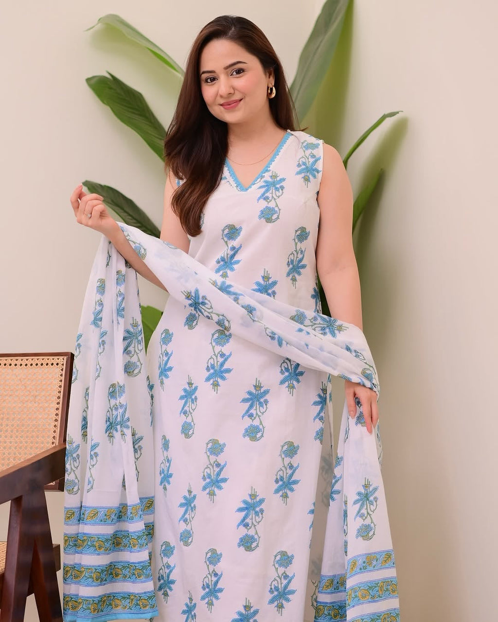 Jyoti Fashion Women's Blue Rayon Slub Floral Printed Designer Kurta Set with Dupatta