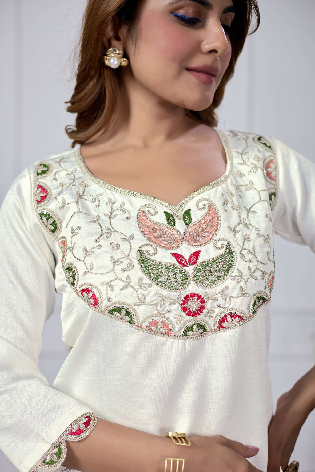 Jyoti Fashion Women's White Cotton Embroidered Designer Kurta Set with Dupatta