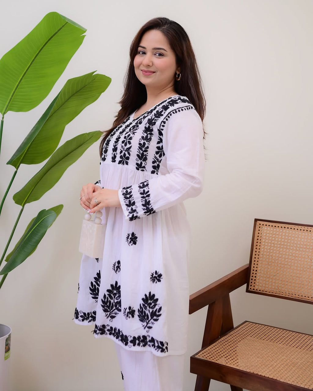 Jyoti Fashion Women's White Rayon Slub Embroidered Designer Kurti with Plazo