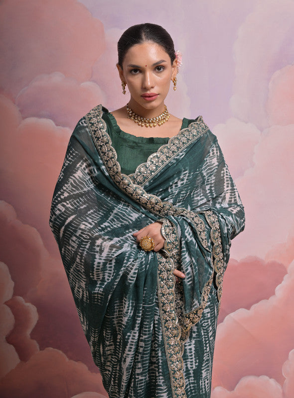Jyoti Fashion Women's Morpich Sequence with Zari Codding Georgette Saree with Blouse