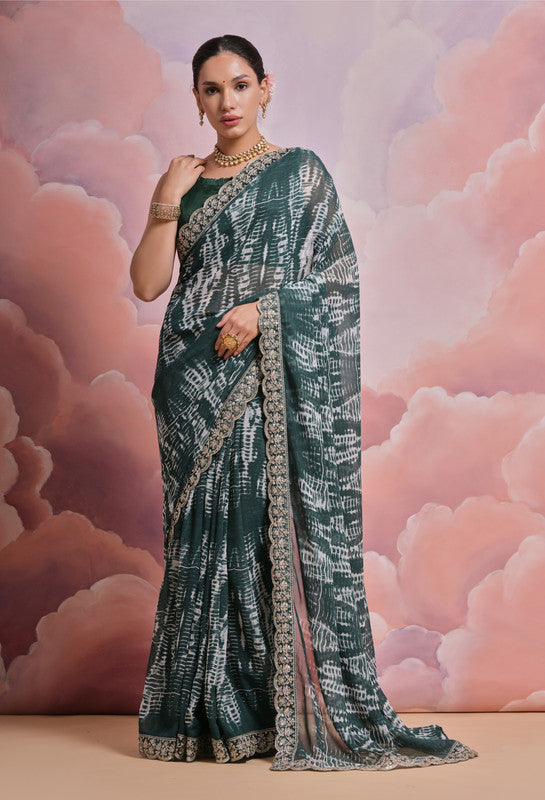 Jyoti Fashion Women's Morpich Sequence with Zari Codding Georgette Saree with Blouse