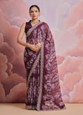 Jyoti Fashion Women's Wine Sequence with Zari Codding Georgette Saree with Blouse