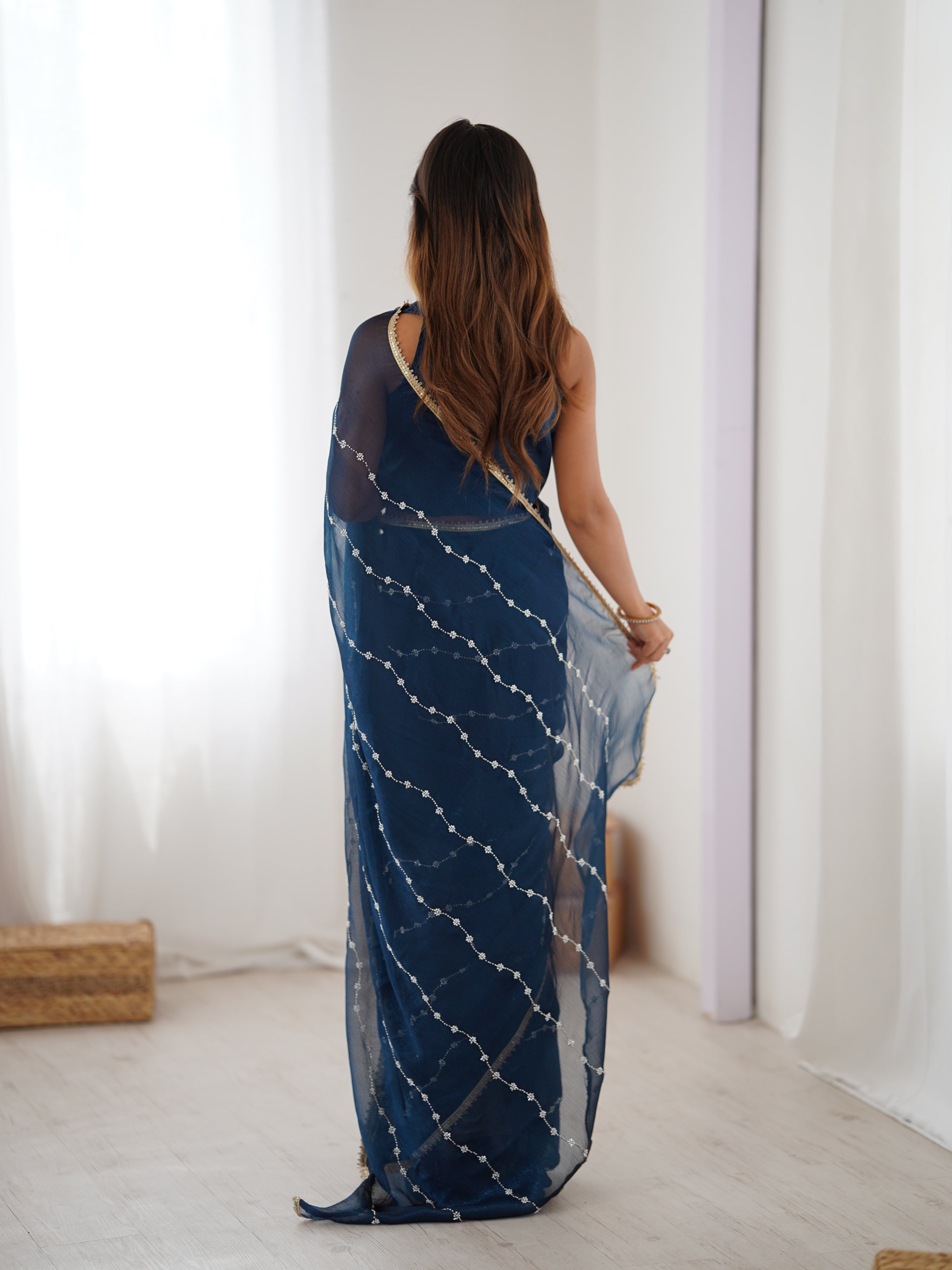 Jyoti Fashion Women's Teal Soft Sitara Embroidered Designer Saree with Blouse