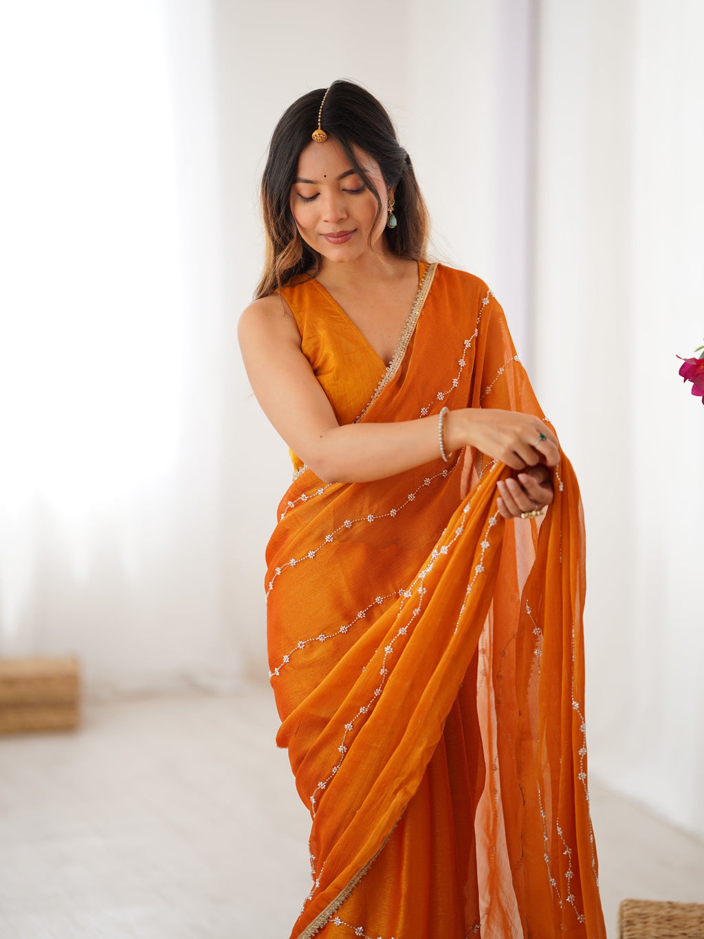Jyoti Fashion Women's Mustard Soft Sitara Embroidered Designer Saree with Blouse