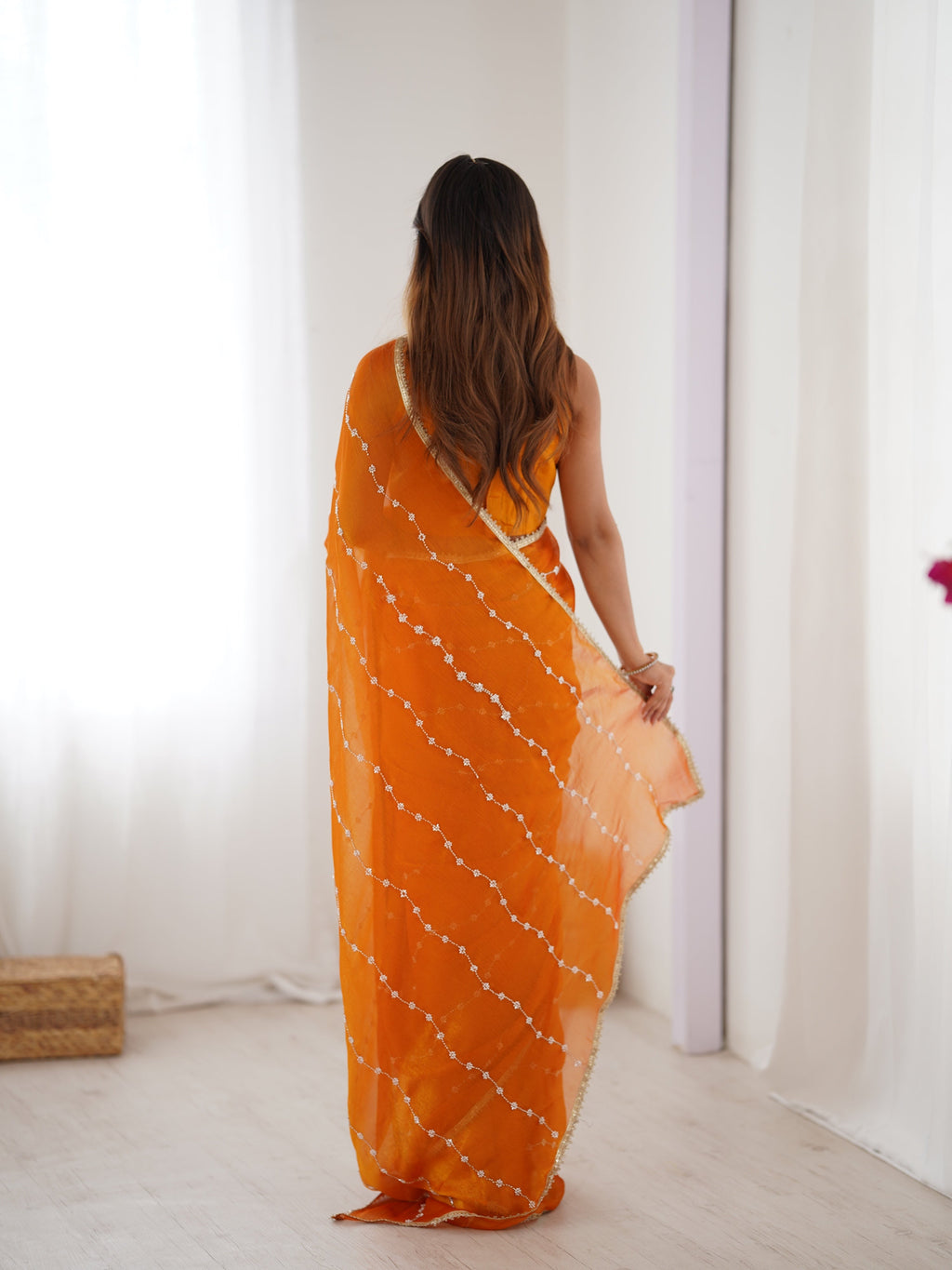 Jyoti Fashion Women's Mustard Soft Sitara Embroidered Designer Saree with Blouse