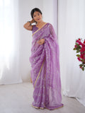 Jyoti Fashion Women's Purple Soft Gold Crush Embroidered Designer Saree with Blouse