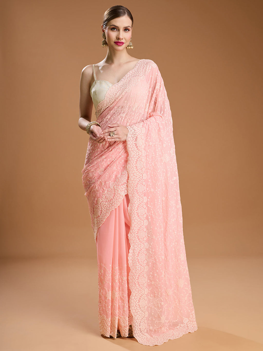 Jyoti Fashion Women's Baby Silk Georgette Embroidered Designer Saree with Blouse