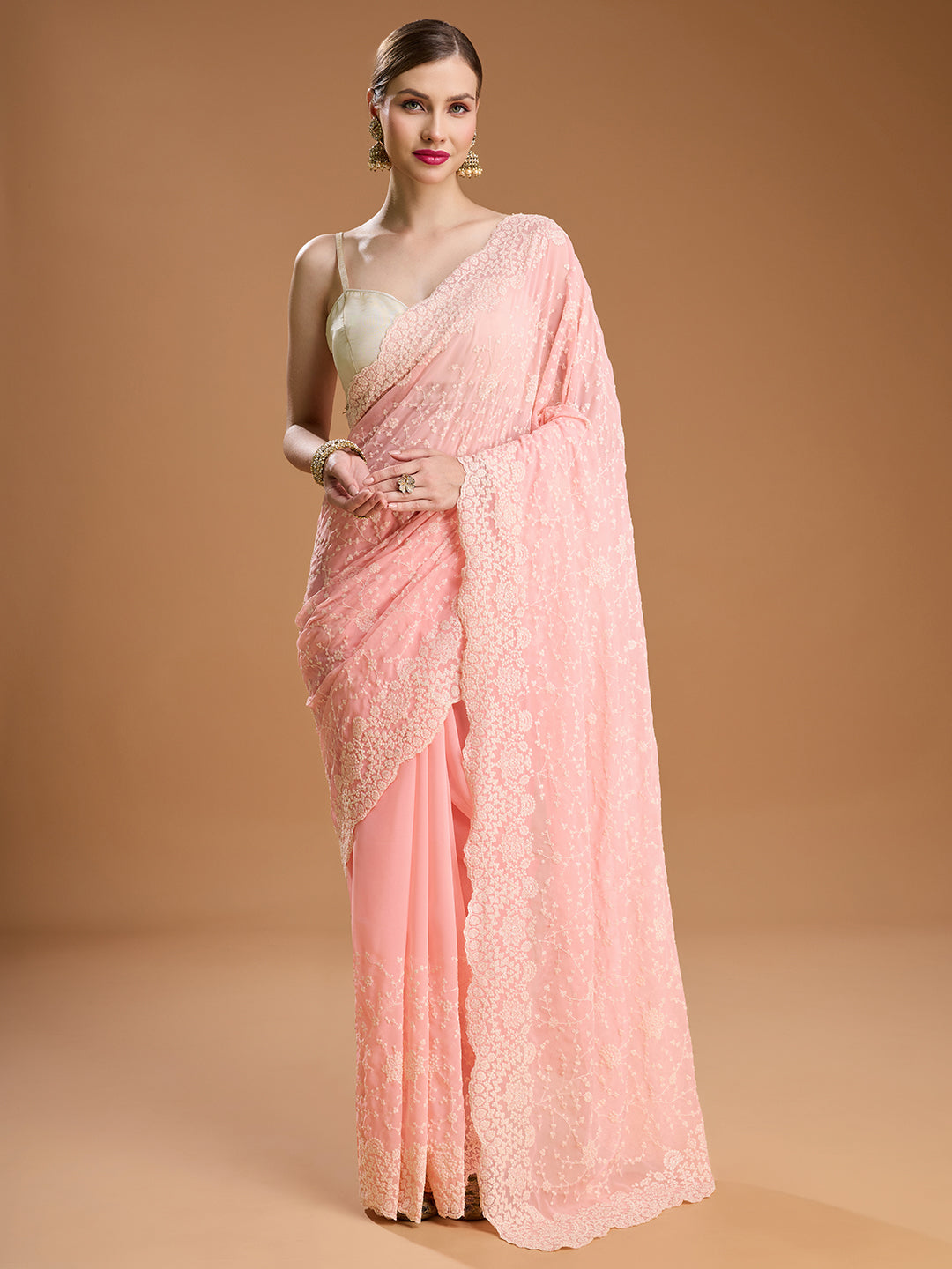Jyoti Fashion Women's Baby Silk Georgette Embroidered Designer Saree with Blouse