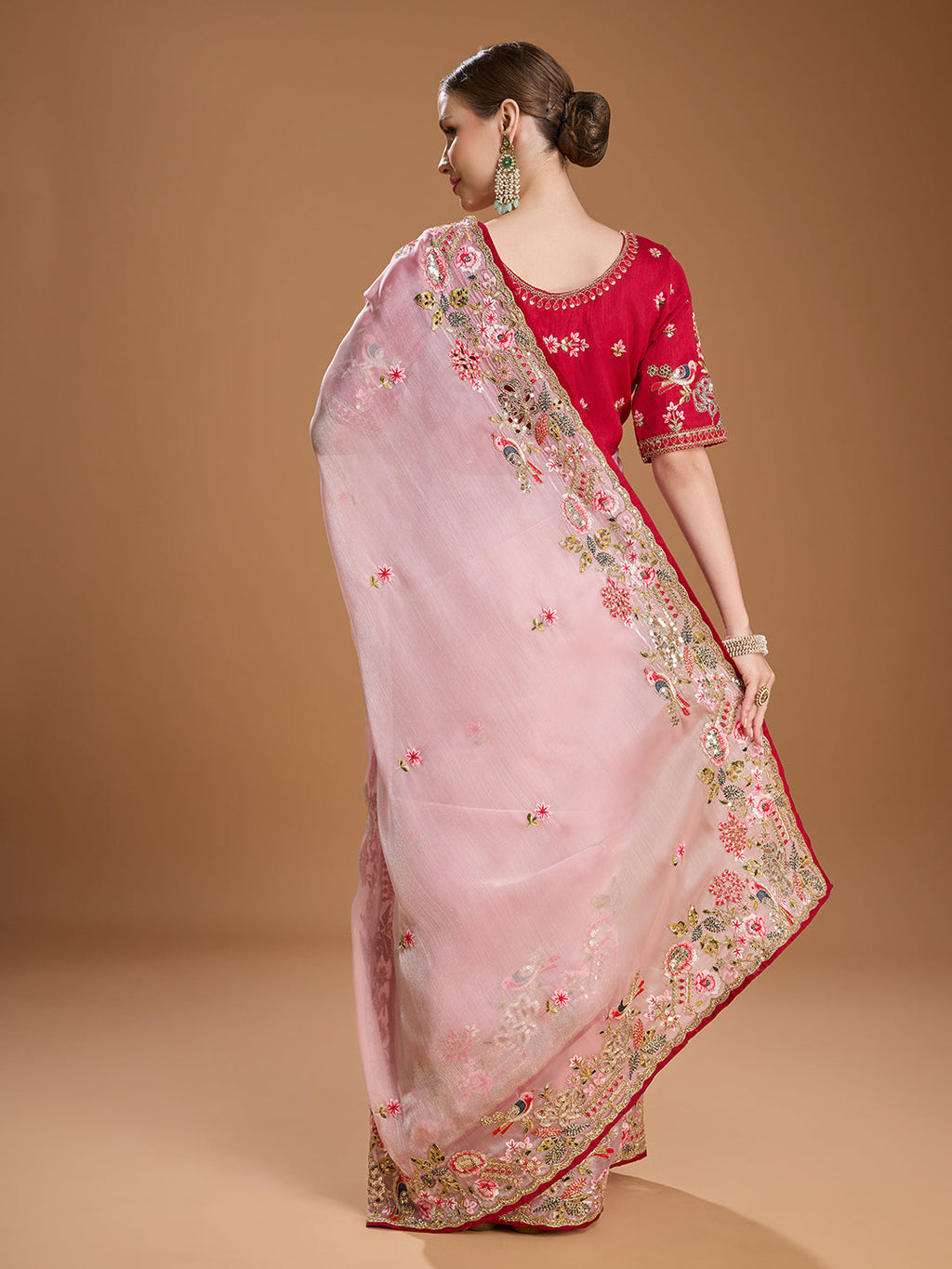 Jyoti Fashion Women's Baby Pink Jimmy Choo Sequins Coding Embroidered Designer Saree with Blouse