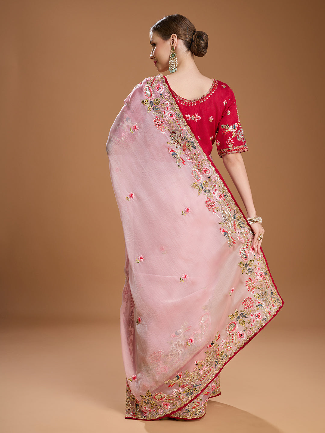 Jyoti Fashion Women's Baby Pink Jimmy Choo Sequins Coding Embroidered Designer Saree with Blouse