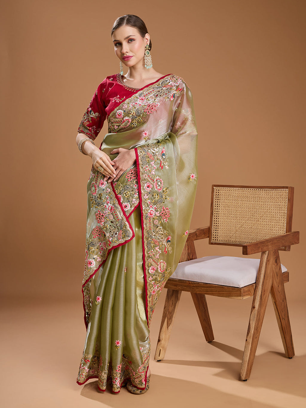 Jyoti Fashion Women's Sea Green Jimmy Choo Sequins Coding Embroidered Designer Saree with Blouse