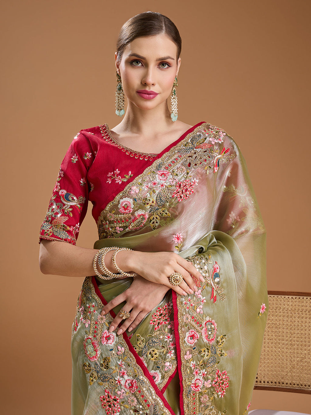 Jyoti Fashion Women's Sea Green Jimmy Choo Sequins Coding Embroidered Designer Saree with Blouse