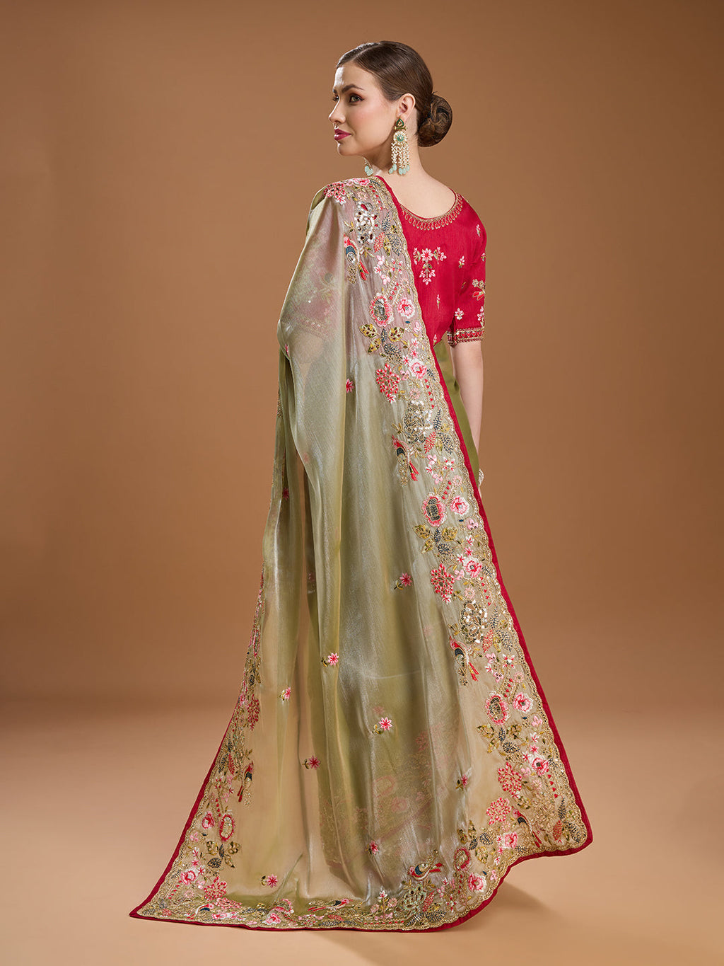 Jyoti Fashion Women's Sea Green Jimmy Choo Sequins Coding Embroidered Designer Saree with Blouse