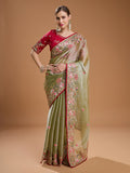 Jyoti Fashion Women's Sea Green Jimmy Choo Sequins Coding Embroidered Designer Saree with Blouse