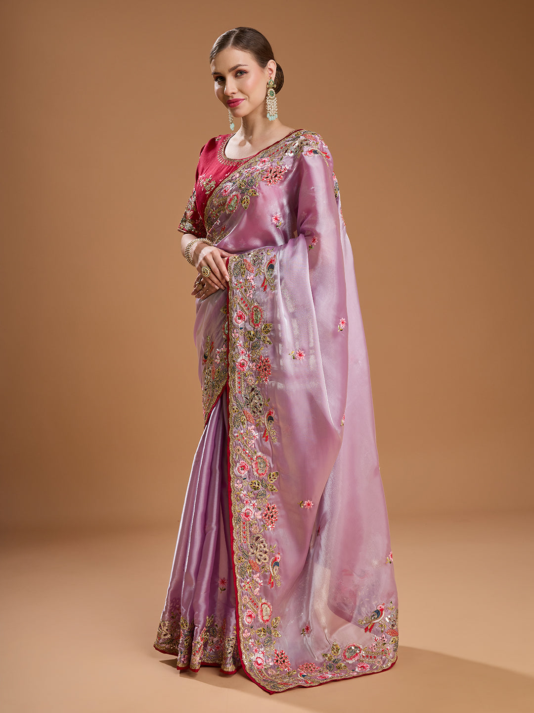Jyoti Fashion Women's Purple Jimmy Choo Sequins Coding Embroidered Designer Saree with Blouse