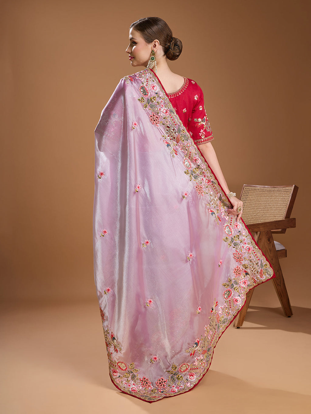 Jyoti Fashion Women's Purple Jimmy Choo Sequins Coding Embroidered Designer Saree with Blouse