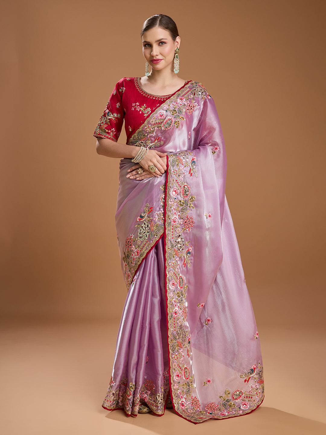 Jyoti Fashion Women's Purple Jimmy Choo Sequins Coding Embroidered Designer Saree with Blouse