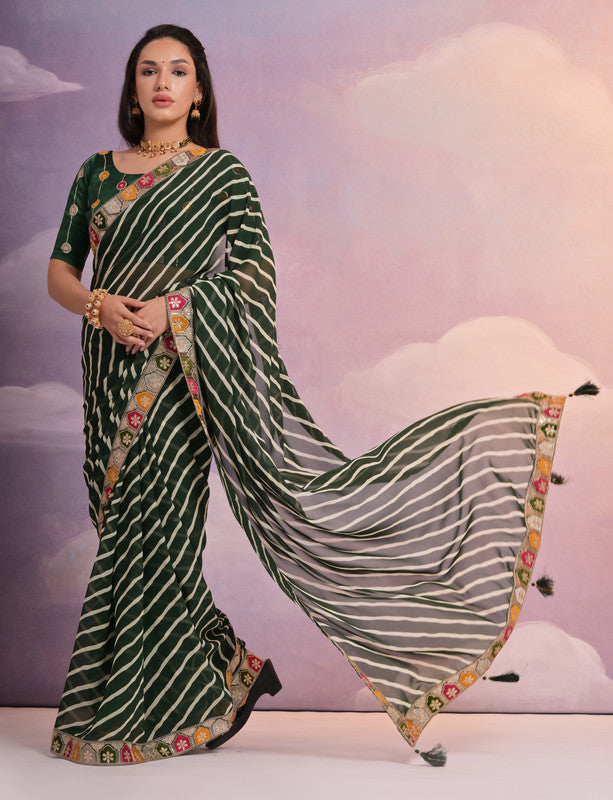 Jyoti Fashion Women's Green Coding Sequence Georgette Saree with Blouse