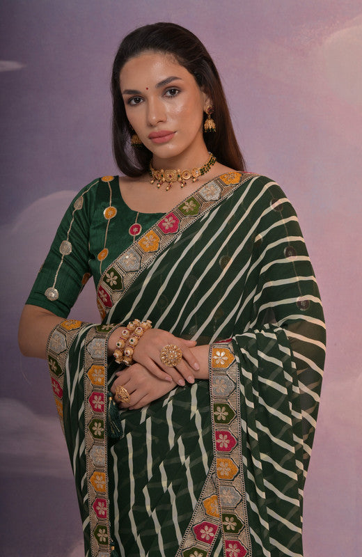 Jyoti Fashion Women's Green Coding Sequence Georgette Saree with Blouse
