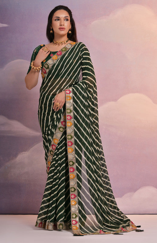 Jyoti Fashion Women's Green Coding Sequence Georgette Saree with Blouse