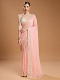 Jyoti Fashion Women's Peach Georgette Sequins Embroidered Designer Saree with Blouse
