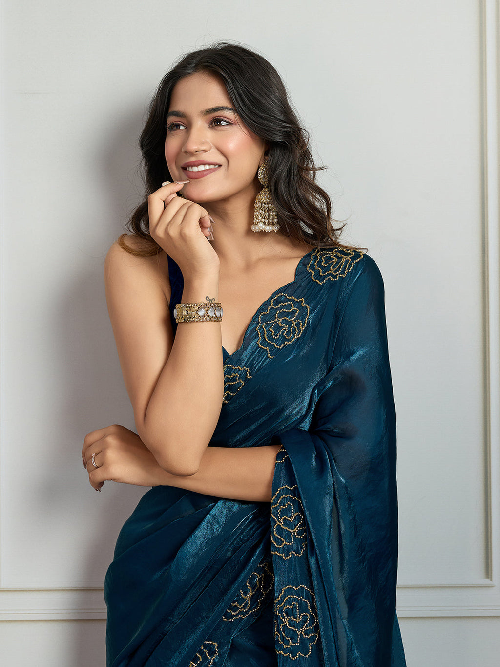 Jyoti Fashion Women's Morpich Fandy Satin Handwork Designer Saree with Blouse