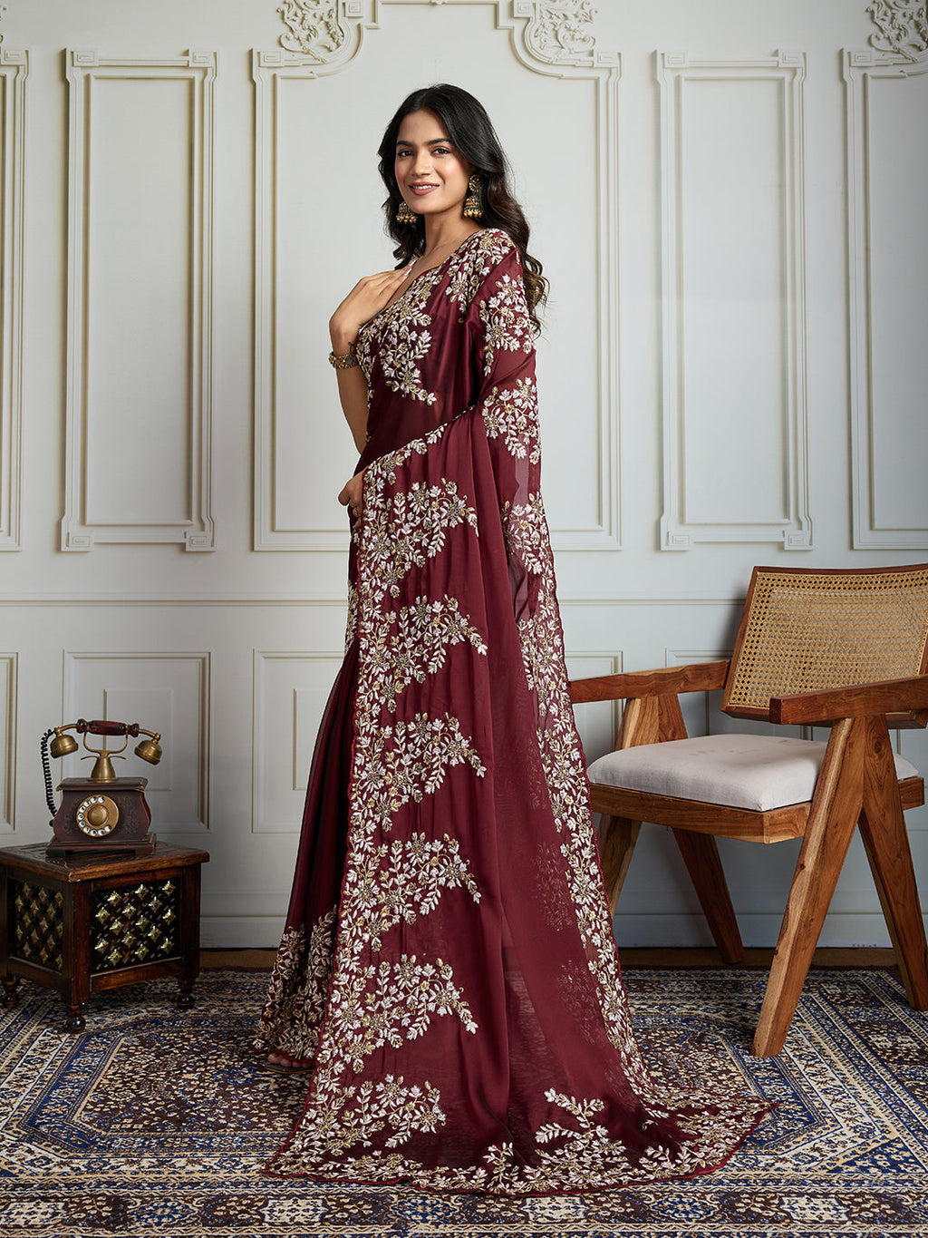Jyoti Fashion Women's Maroon Rangoli Silk Embroidered Designer Saree with Blouse