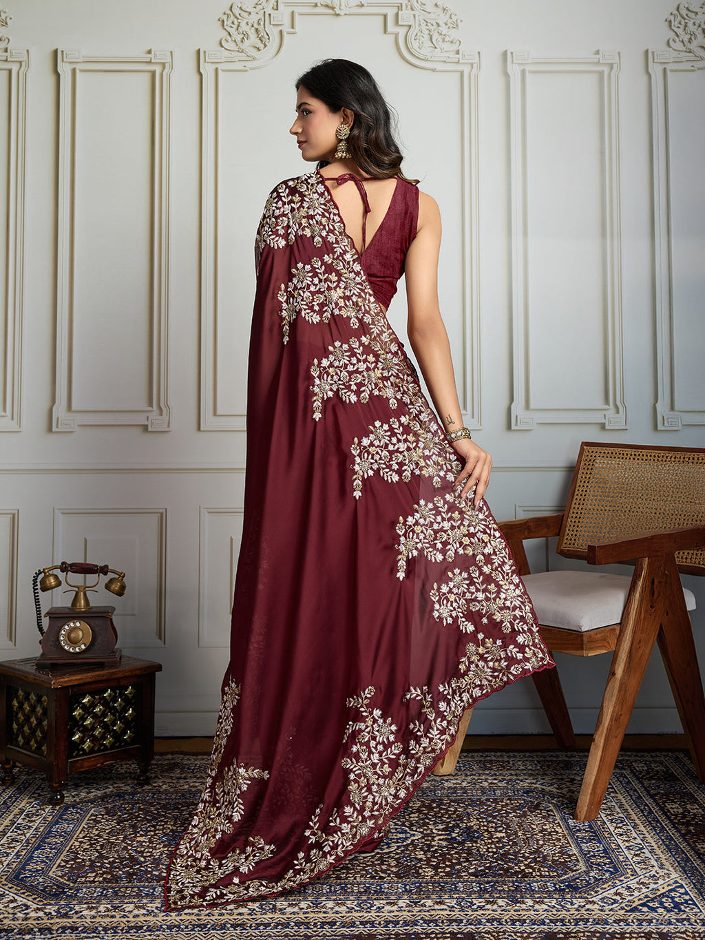 Jyoti Fashion Women's Maroon Rangoli Silk Embroidered Designer Saree with Blouse