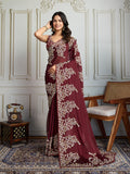 Jyoti Fashion Women's Maroon Rangoli Silk Embroidered Designer Saree with Blouse