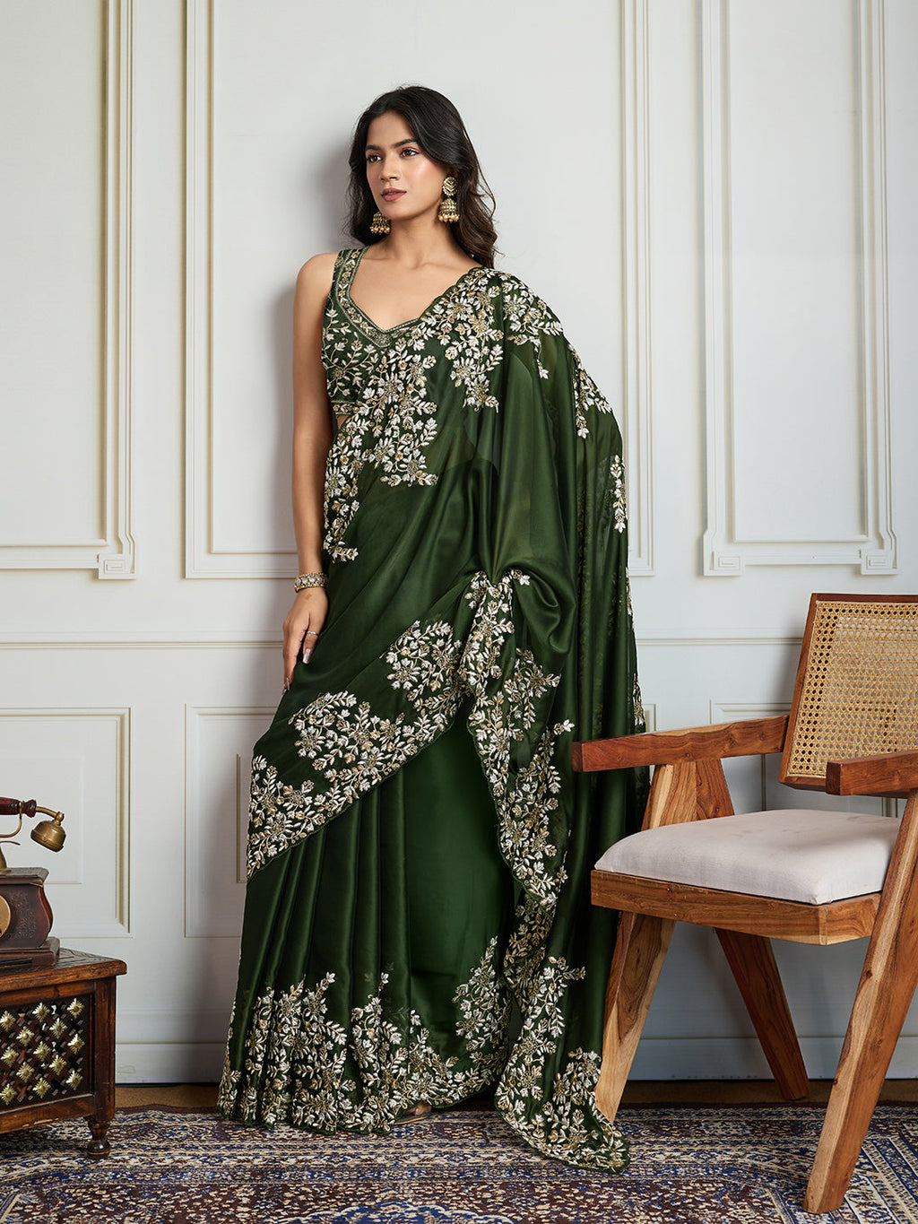 Jyoti Fashion Women's Green Rangoli Silk Embroidered Designer Saree with Blouse