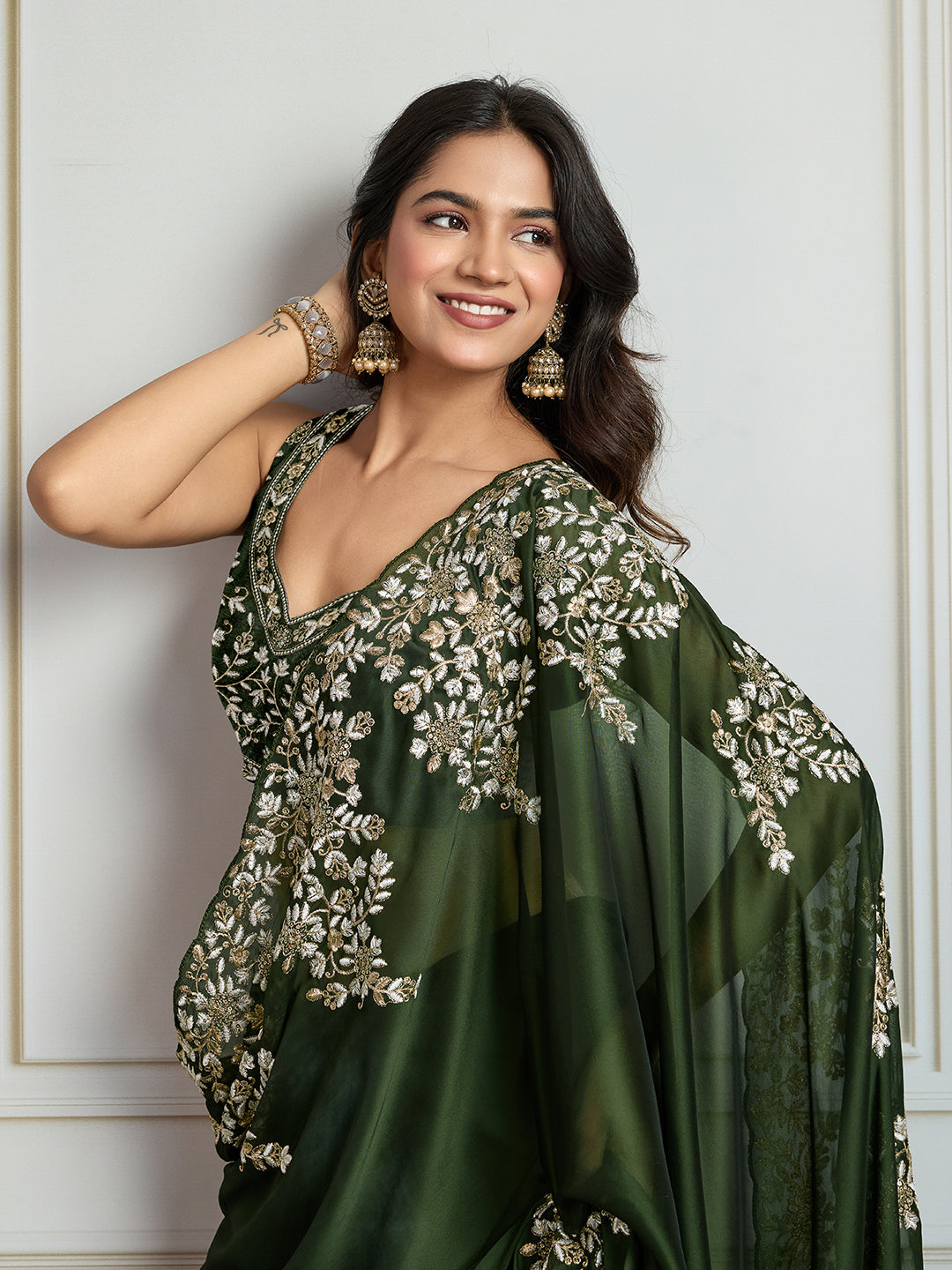 Jyoti Fashion Women's Green Rangoli Silk Embroidered Designer Saree with Blouse