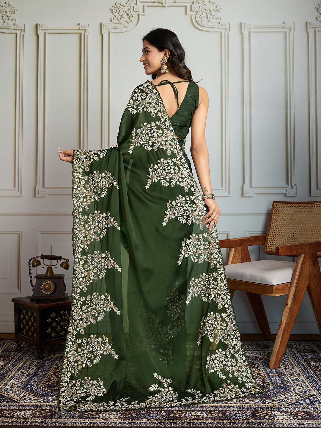 Jyoti Fashion Women's Green Rangoli Silk Embroidered Designer Saree with Blouse