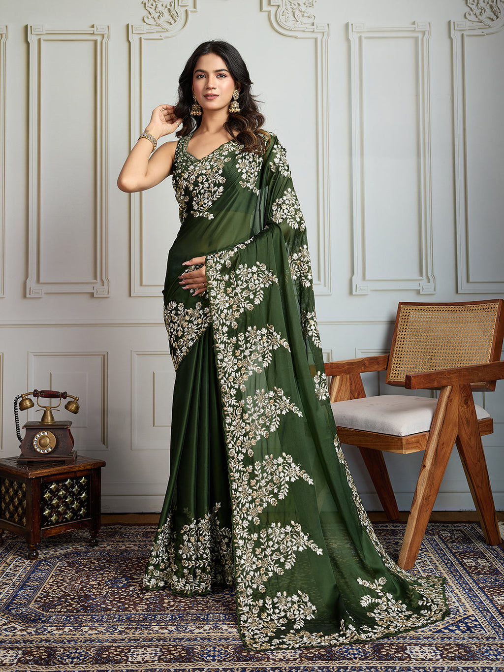 Jyoti Fashion Women's Green Rangoli Silk Embroidered Designer Saree with Blouse