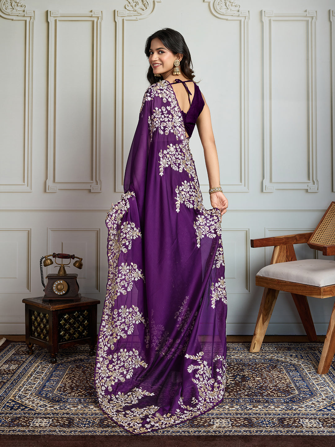 Jyoti Fashion Women's Purple Rangoli Silk Embroidered Designer Saree with Blouse