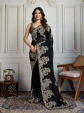 Jyoti Fashion Women's Black Rangoli Silk Embroidered Designer Saree with Blouse
