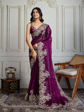Jyoti Fashion Women's Wine Jimmy Choo Silk Embroidered Designer Saree with Blouse