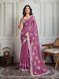Jyoti Fashion Women's Onion Semi Georgette Embroidered Designer Saree with Blouse
